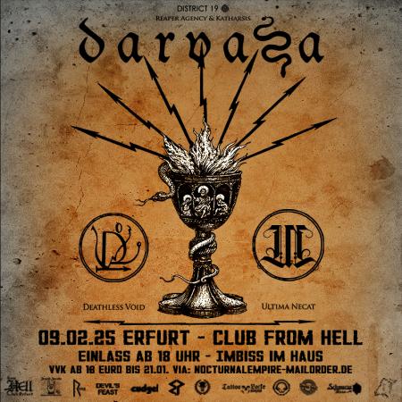 Flyer von Termin "Darvaza, Deathless Void, Ultima Necat"