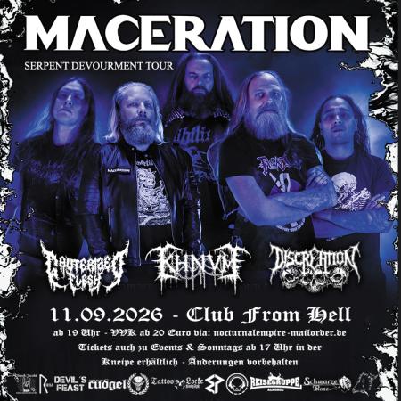 Flyer von Termin "Maceration, Discreation, Khnvm, Cauterized Flesh"