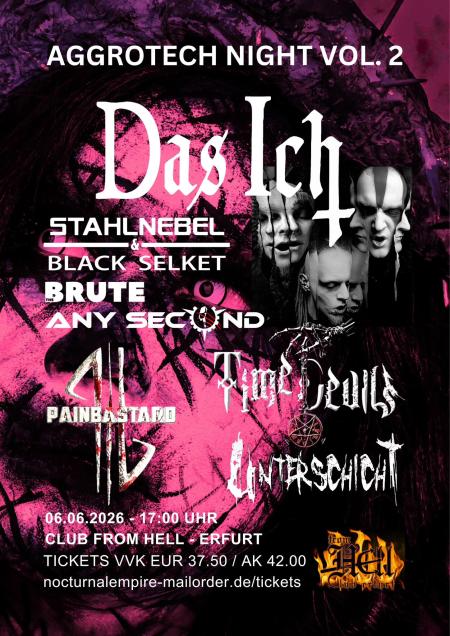 Flyer von Termin "Das Ich, Any Second, Brute, Stahlnebel & Black Selket, Time Devils, Painbastard, Unterschicht"