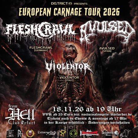 Flyer von Termin "Fleshcrawl, Avulsed, Violentor"