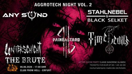 Flyer von Termin "Any Second, Brute, Stahlnebel & Black Selket, Time Devils, Painbastard, Unterschicht"