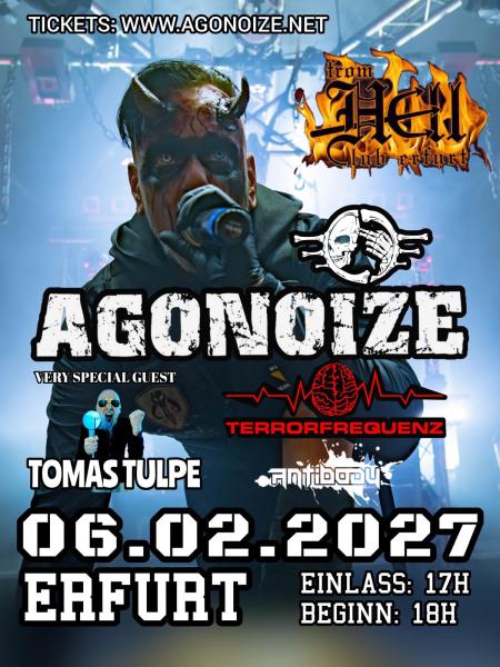 Flyer von Termin "Agonoize + Tomas Tulpe + Terrorfrequenz + Antibody"